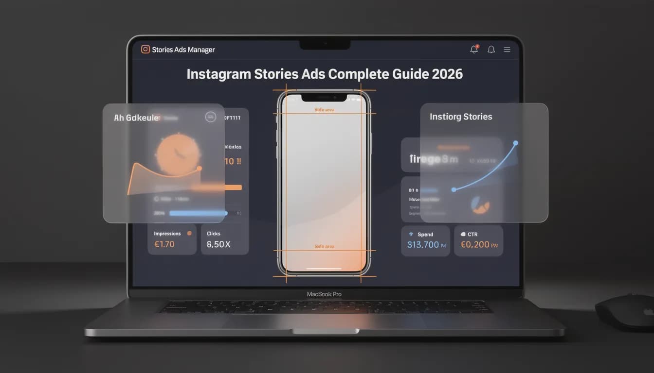 Instagram Stories ads safe zone guide 2026 — phone mockup showing vertical 9:16 ad with 250px top and bottom safe zones annotated
