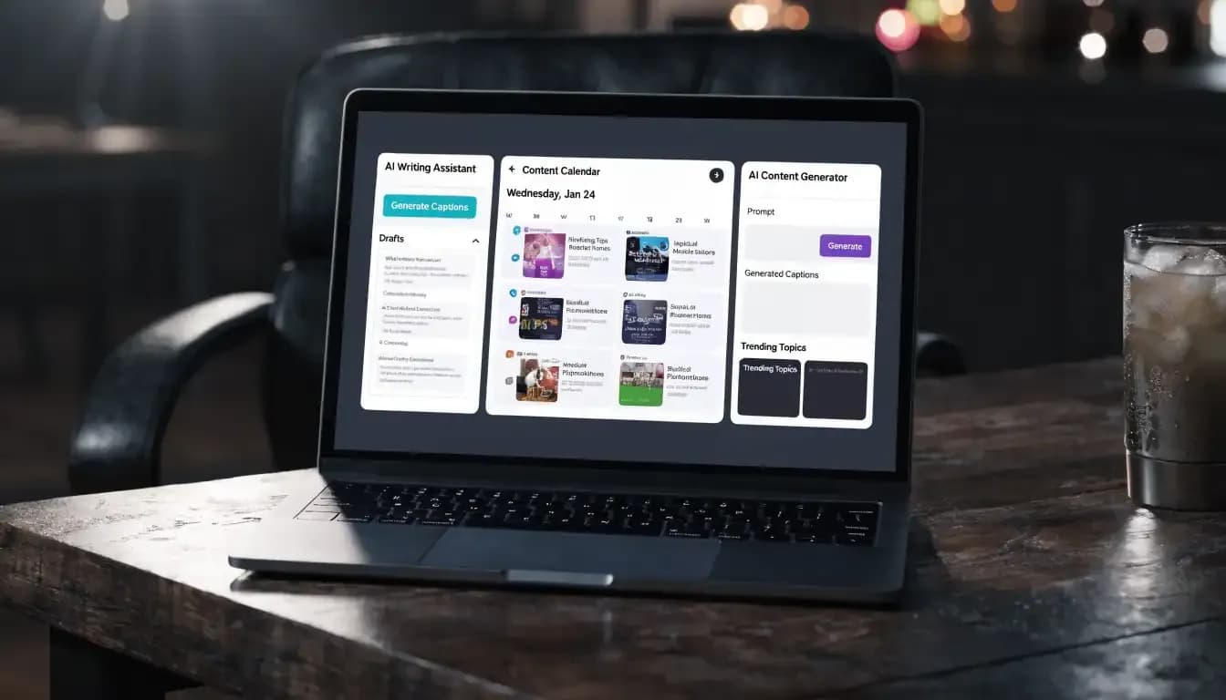 Ocoya Review 2026 — AI social media scheduling tool interface on MacBook Pro